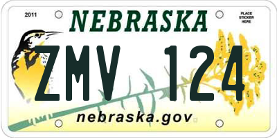 NE license plate ZMV124