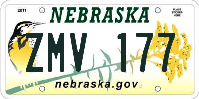 NE license plate ZMV177