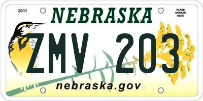 NE license plate ZMV203
