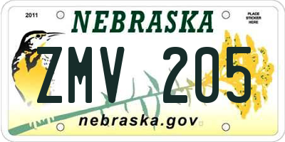 NE license plate ZMV205