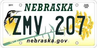NE license plate ZMV207
