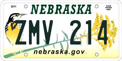 NE license plate ZMV214