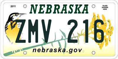NE license plate ZMV216