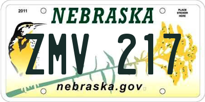 NE license plate ZMV217