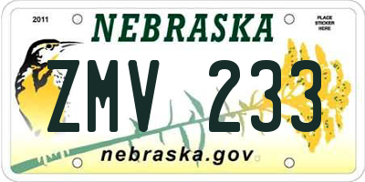 NE license plate ZMV233