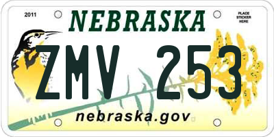 NE license plate ZMV253