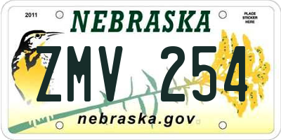 NE license plate ZMV254