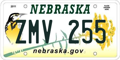 NE license plate ZMV255