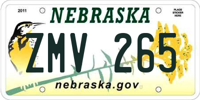 NE license plate ZMV265