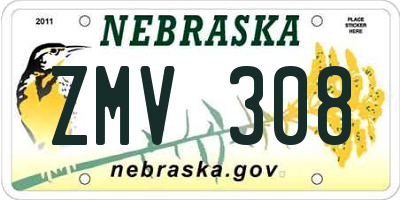 NE license plate ZMV308