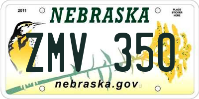 NE license plate ZMV350
