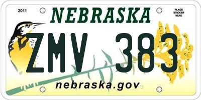 NE license plate ZMV383