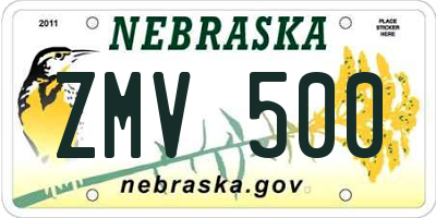 NE license plate ZMV500