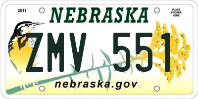 NE license plate ZMV551