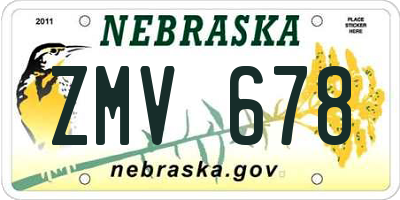 NE license plate ZMV678