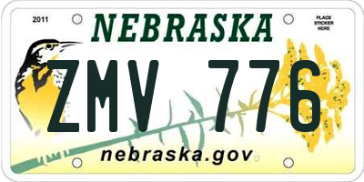 NE license plate ZMV776