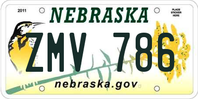 NE license plate ZMV786