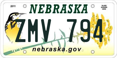 NE license plate ZMV794