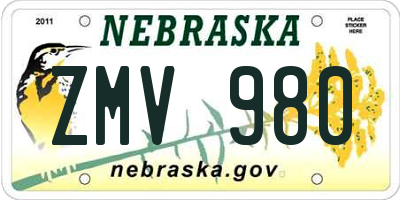 NE license plate ZMV980