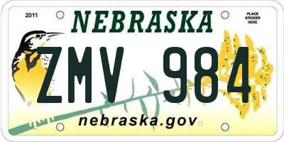 NE license plate ZMV984
