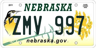 NE license plate ZMV997