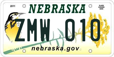 NE license plate ZMW010