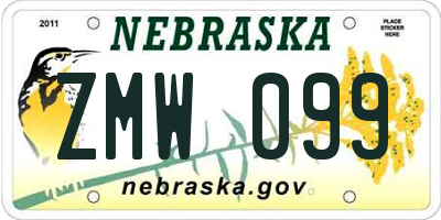 NE license plate ZMW099