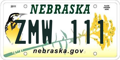 NE license plate ZMW111