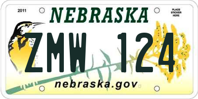 NE license plate ZMW124