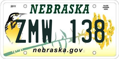 NE license plate ZMW138