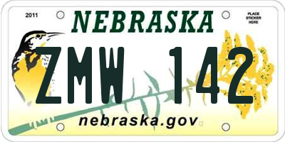 NE license plate ZMW142