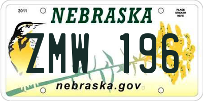 NE license plate ZMW196