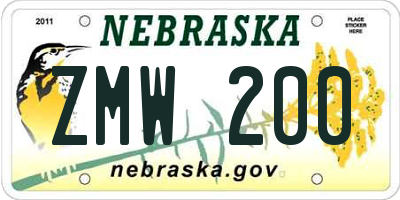 NE license plate ZMW200