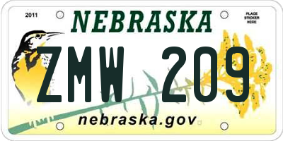 NE license plate ZMW209