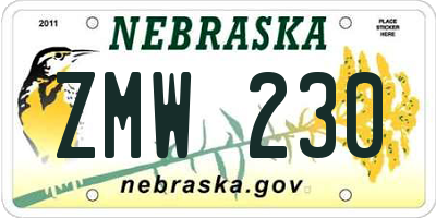 NE license plate ZMW230