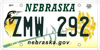 NE license plate ZMW292