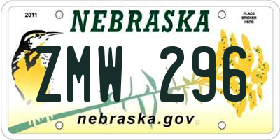 NE license plate ZMW296