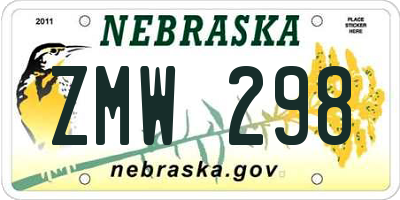 NE license plate ZMW298