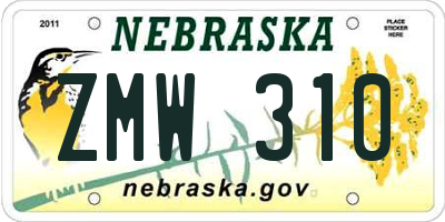 NE license plate ZMW310