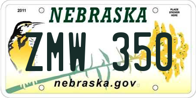 NE license plate ZMW350