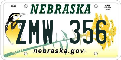 NE license plate ZMW356