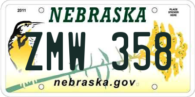 NE license plate ZMW358