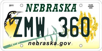NE license plate ZMW360