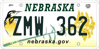 NE license plate ZMW362