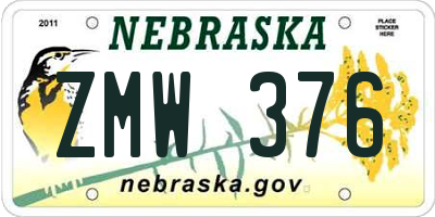 NE license plate ZMW376