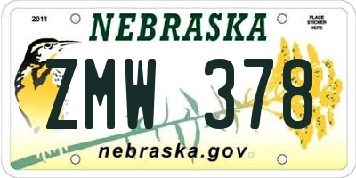NE license plate ZMW378