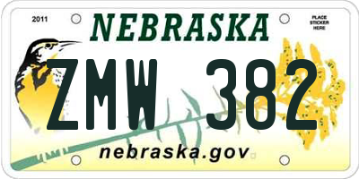 NE license plate ZMW382