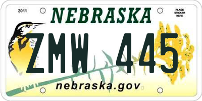 NE license plate ZMW445