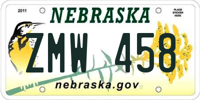 NE license plate ZMW458