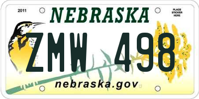 NE license plate ZMW498